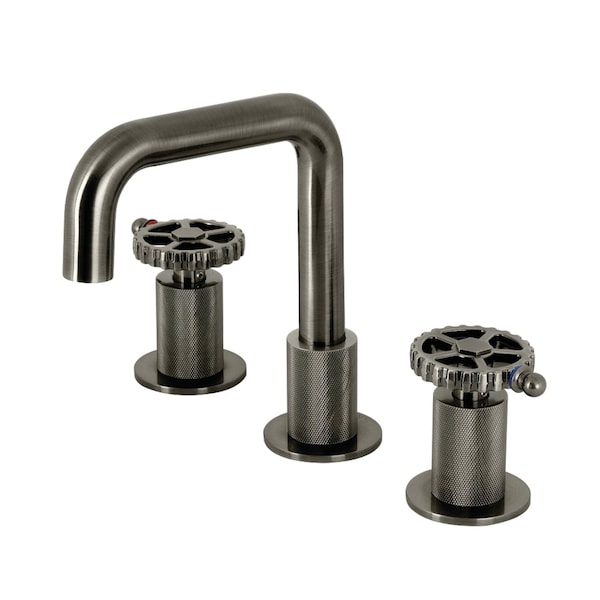 Kingston Brass Widespread Bathroom Faucet with Push PopUp, Black Stainless KS141BSSCG - main